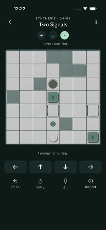 A chapter-four puzzle with two planters, circle and diamond pressure stones, and two gates.